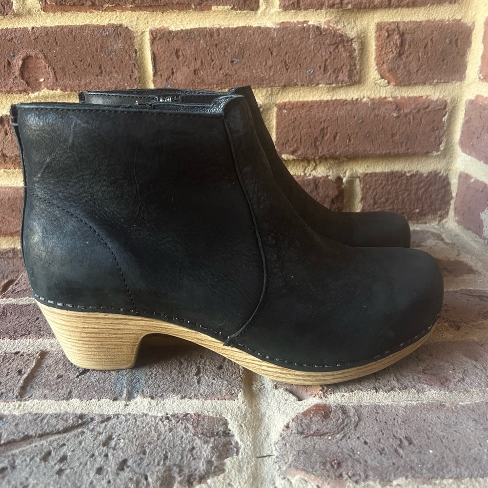 Dansko Black Leather Clogs with Rubber Heel
